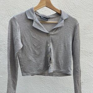 Silver Long Sleeve Cropped Cardigan